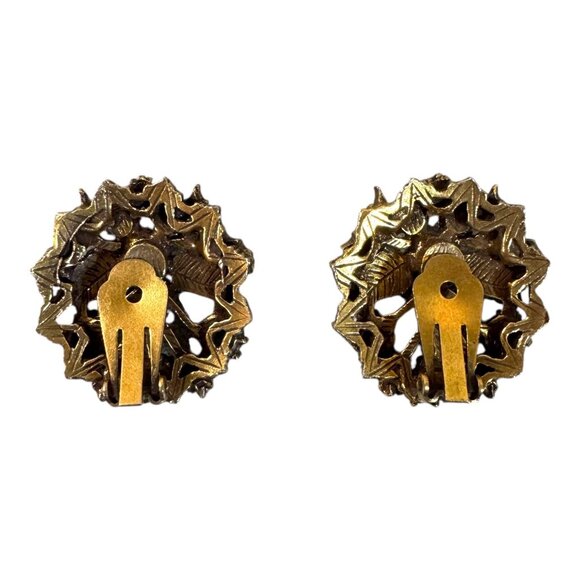 Vtg Florenza Clip On Earrings Faux Pearls Turquoise Leaves Rhinestones Art Deco - Picture 4 of 6